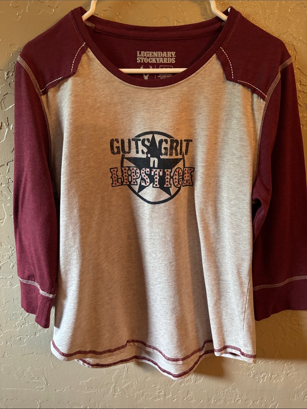 Women's Maroon & Gray Long Sleeve Raglan Tee - Guts N Grit